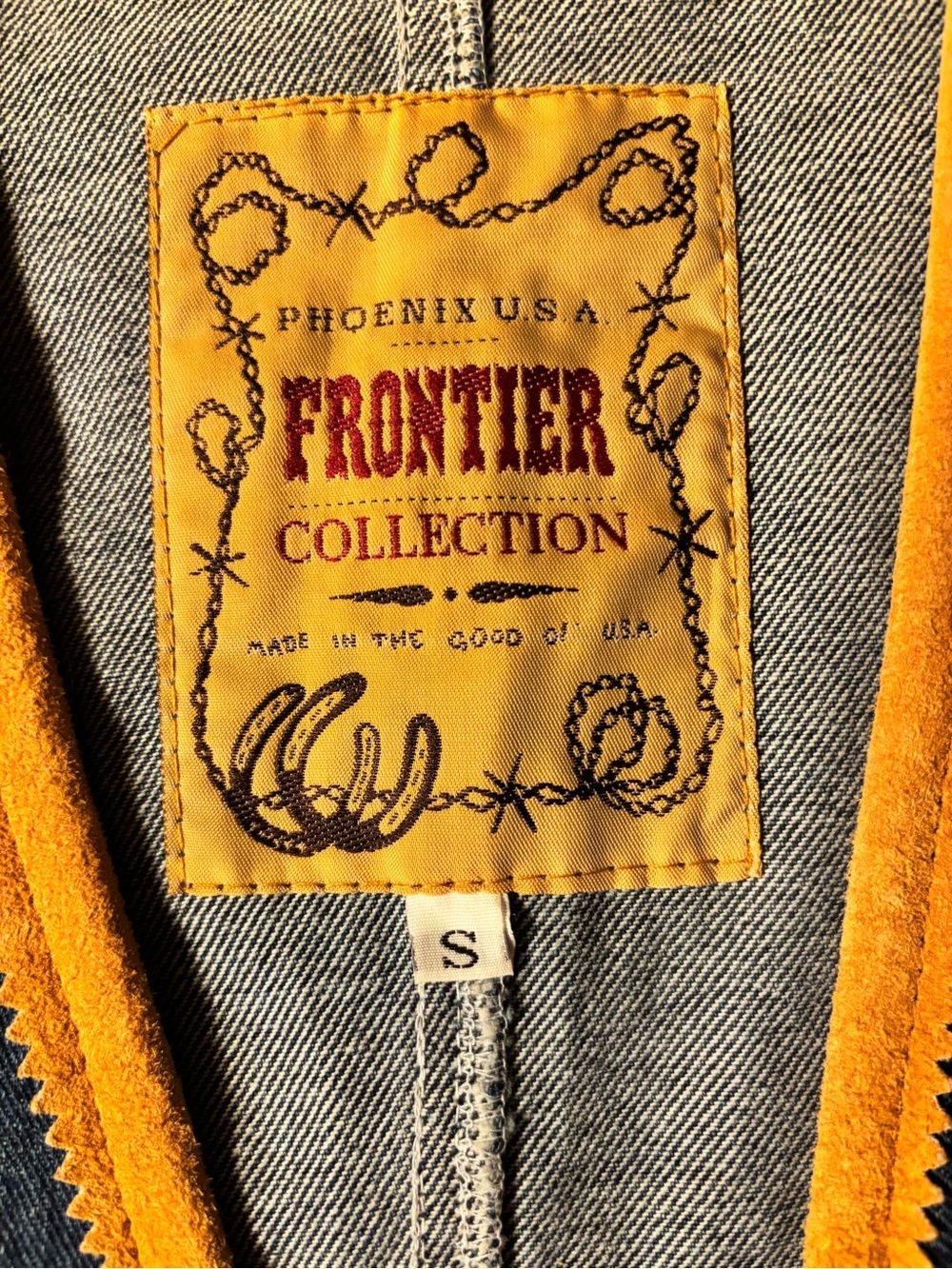 Women's Vintage Denim Vest with Suede Leather Trim and beading - Picture 2 of 5